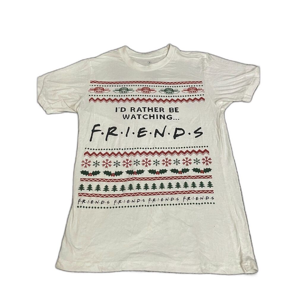 Ripple Junction white I'd Rather Be Watching Friends Christmas Graphic T-Shirt S